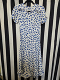 Vintage 40s white & blue floral rayon dress with ruffles