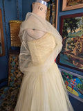 Vintage 50s Yellow Tulle Prom Dress with Shrug