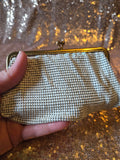 Vintage 60s White Metal Mesh Clutch handbag