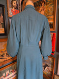 Vintage 40s teal rayon long bishop sleeve dress