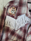 Unforgiven Upcycled Skull Burgundy Plaid Western