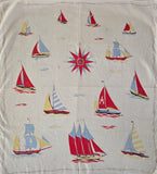 Vintage 50s white nautical sailboat print cotton scarf