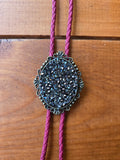 Reds Retro Gray Druzy Look Red Leather Bolo Tie