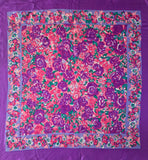 Vintage 60s Purple and Pink Floral Square Silk Scarf