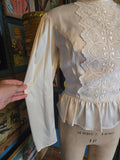 Vintage 80s Gunne Sax Ivory satin lace and ruffle top