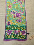Vintage 70s Purple Teal Ornate Floral Silk Scarf