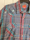 Unforgiven Upcycled Rose Blue Gray Plaid Western
