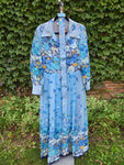 Vintage 70s Blue Floral Maxi with Belt
