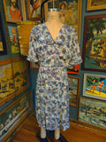 Vintage 60s Blue Purple Floral Dress w/ Big Collar