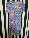 Vintage 40s blue yellow pink sheer floral rayon dress
