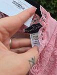 Vintage 70s Pink Lace Ruffle Dress