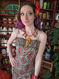 Vintage 60s Brown and Red Ornate Printed Dress