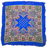 Vintage 70s Blue Red & Yellow Paisley Rayon Scarf