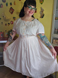 Vintage 70s pink eyelet lace print dress