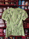 Vintage 60s Lime Green Daisy Top with Pockets