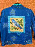 Unforgiven Upcycled Blue Bird Sequin Denim Jacket