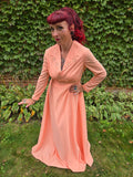 Vintage 70s Peach Floor Length Long Sleeve Dress