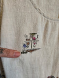 Vintage 90s White Linen Dress with Potted Plant Print