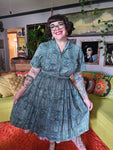 Vintage Volup Pastel Blue and Green Paisley Shirt Dress