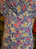 Vintage 40s blue yellow pink sheer floral rayon dress