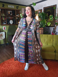 Vintage purple blue and brown geometric kaftan