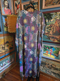 Vintage purple blue and brown geometric kaftan