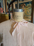 Vintage 50s Pink Linen Button up Blouse with bow