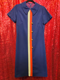 Vintage 1960s Navy Dress with Red and White Stripe