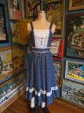 Vintage 70s Oops California blue and white prairie dress