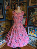 Vintage 50s Pink with Purple Floral Print Sun Dress