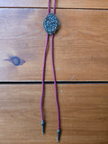 Reds Retro Gray Druzy Look Red Leather Bolo Tie
