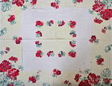Vintage Red Yellow and White Floral Tablecloth