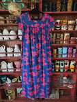 Vintage Ui Maikai Blue and Red Hibiscus Dress
