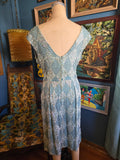 Vintage 60s Blue Sequin Harlequin Dress