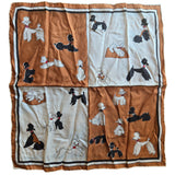 Vintage 50s Brown White & Black Silk Poodle Scarf
