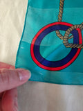 Vintage 80s Teal Boat Flags Nautical Square Scarf