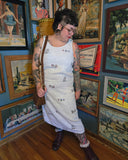 Vintage 90s White Linen Dress with Potted Plant Print