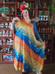 Vintage 90s Seashell Kaftan in Blue Orange and Yellow