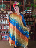 Vintage 90s Seashell Kaftan in Blue Orange and Yellow