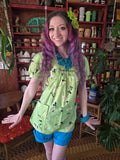 Vintage 60s Lime Green Daisy Top with Pockets