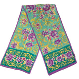 Vintage 70s Purple Teal Ornate Floral Silk Scarf