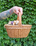 Vintage 50s Brown Wicker Basket Purse with Flowers