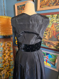 Vintage 50s Black Dress with Velvet & Rhinestones