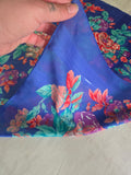 Vintage 80s blue pink purple rose print square scarf