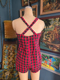 Vintage 50s Red and Black Plaid Swim Suit