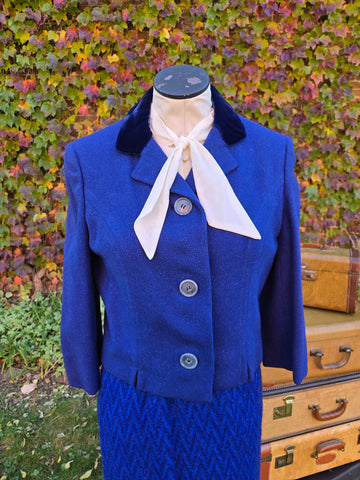 Vintage 60s Blue Velvet Collared Blazer Jacket