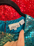 Vintage 80s Teal Sequin Peplum Dress