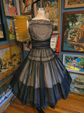 Vintage 50s black sheer nude illusion formal dress