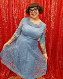 Vintage 50s Pastel Blue Lace Formal Dress