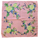 Vintage 60s Pink with Yellow Rose Print Square Scarf